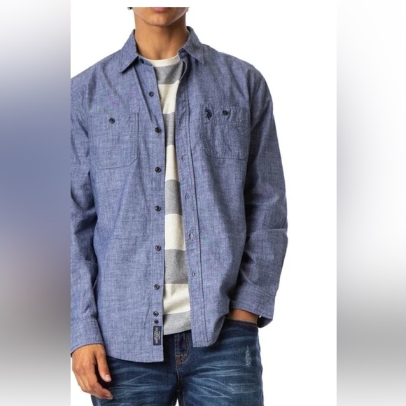 NWT-U.S.Polo ASSN-S-Blue-2pocket button down long sleeve, collared, shirt. - Picture 1 of 16